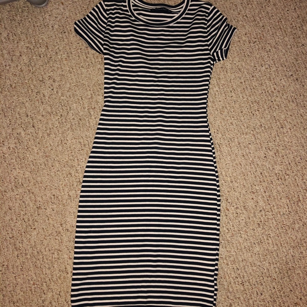 WOMENS NAVY BLUE AND WHITE BODYCON DRESS